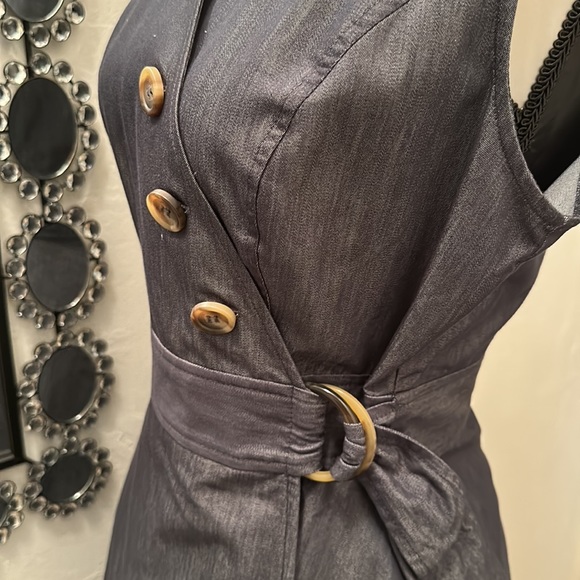 Calvin Klein Denim Faux Wrap dress with button and waist tie detail - Picture 5 of 5